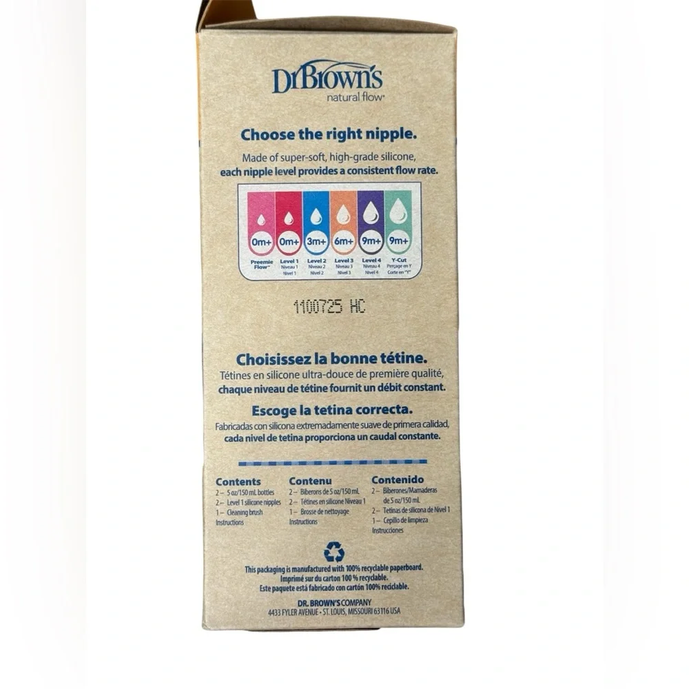 NWT Dr. Brown's GLASS Anti-Colic Baby Bottles, 5 oz. 2 pk. and Bottle Brush Set